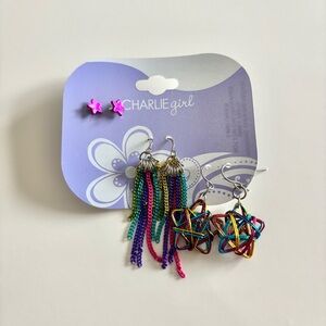 3 Pack Assorted Colorful Earrings Charlie Girl Women's